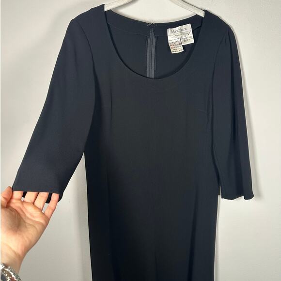 Max Mara Black Scoop Neck 3/4 Sleeve Midi Dress Women's 4 - Picture 6 of 7